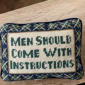 NWT handmade needlepoint slogan mini pillow Men Should Come With Instructions